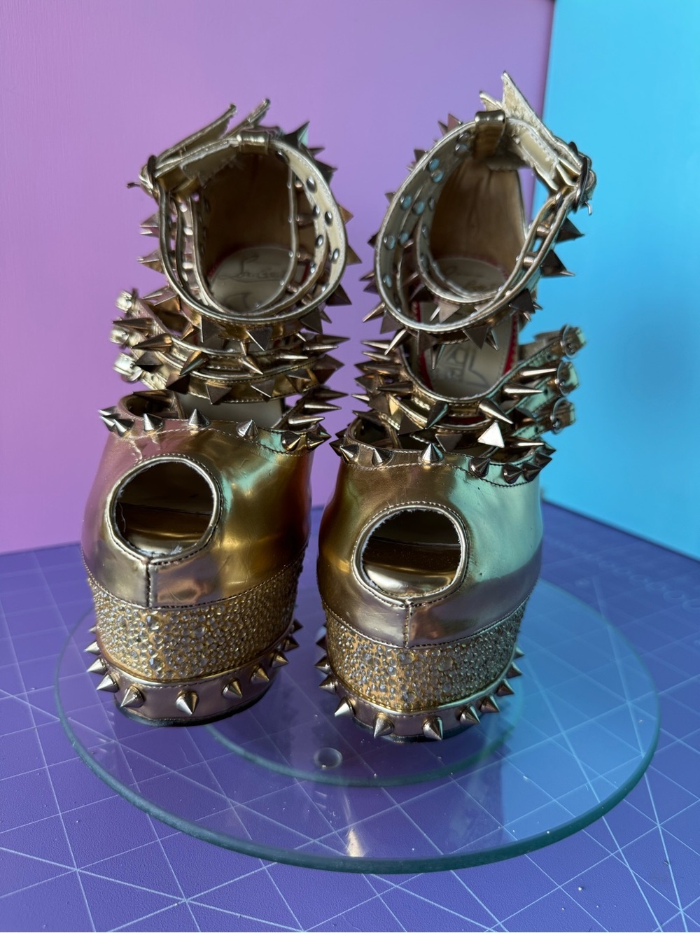 Christian Louboutin Metallic Gold Spike Platform Sandals